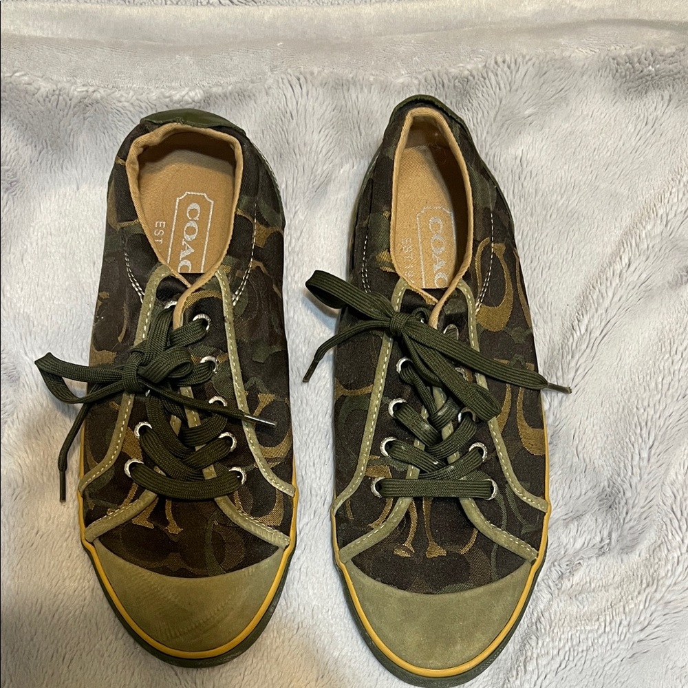 Coach Green and Yellow Camouflage Sneakers